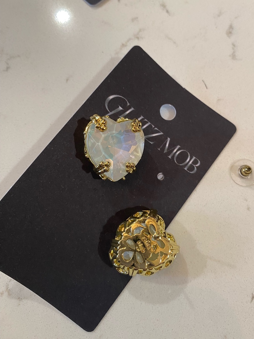 NEW Glitz Mob White Opal Crystal Heart Stud Earrings - Picture 6 of 6